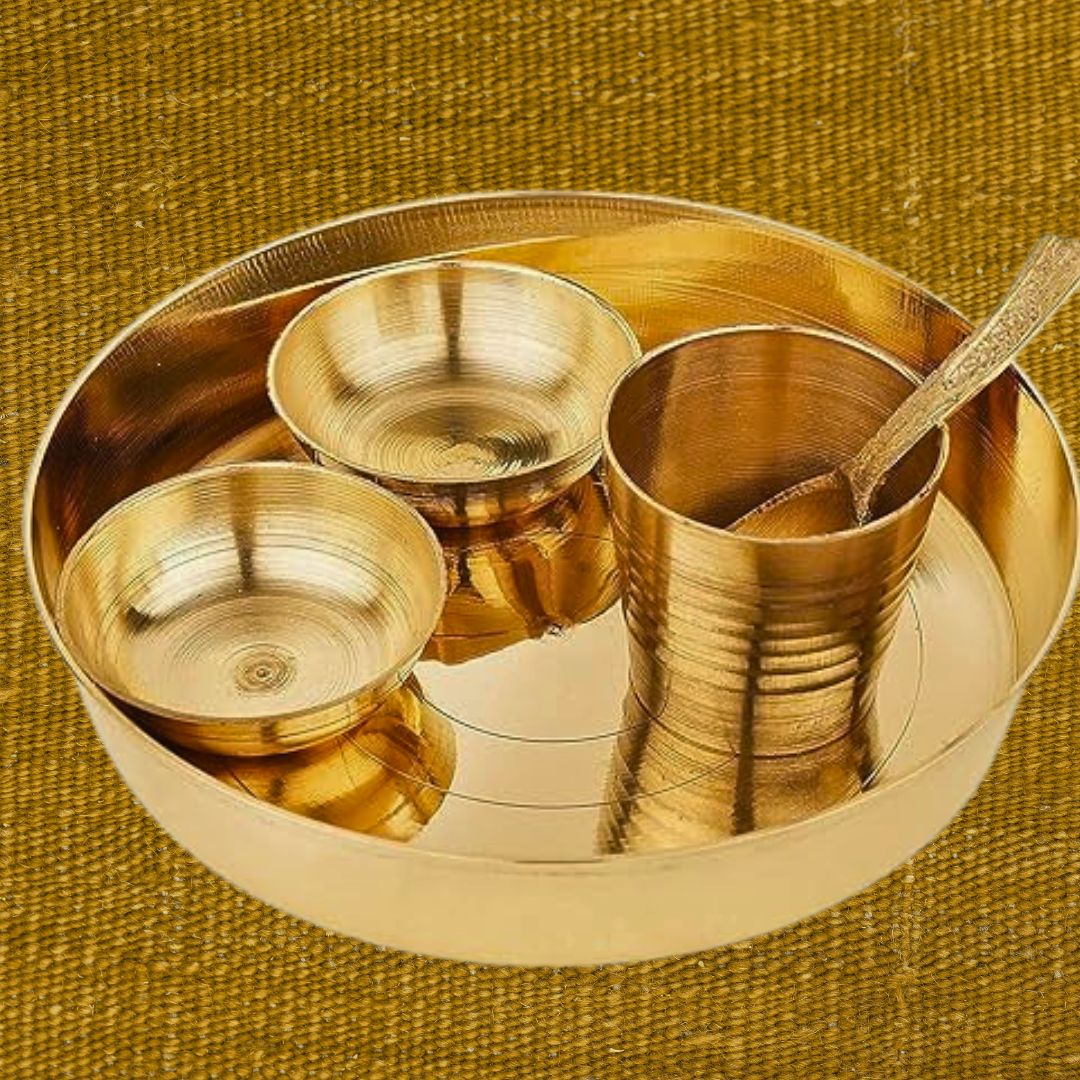 Brass Puja Thali Set – 5 Piece Traditional Worship Plate